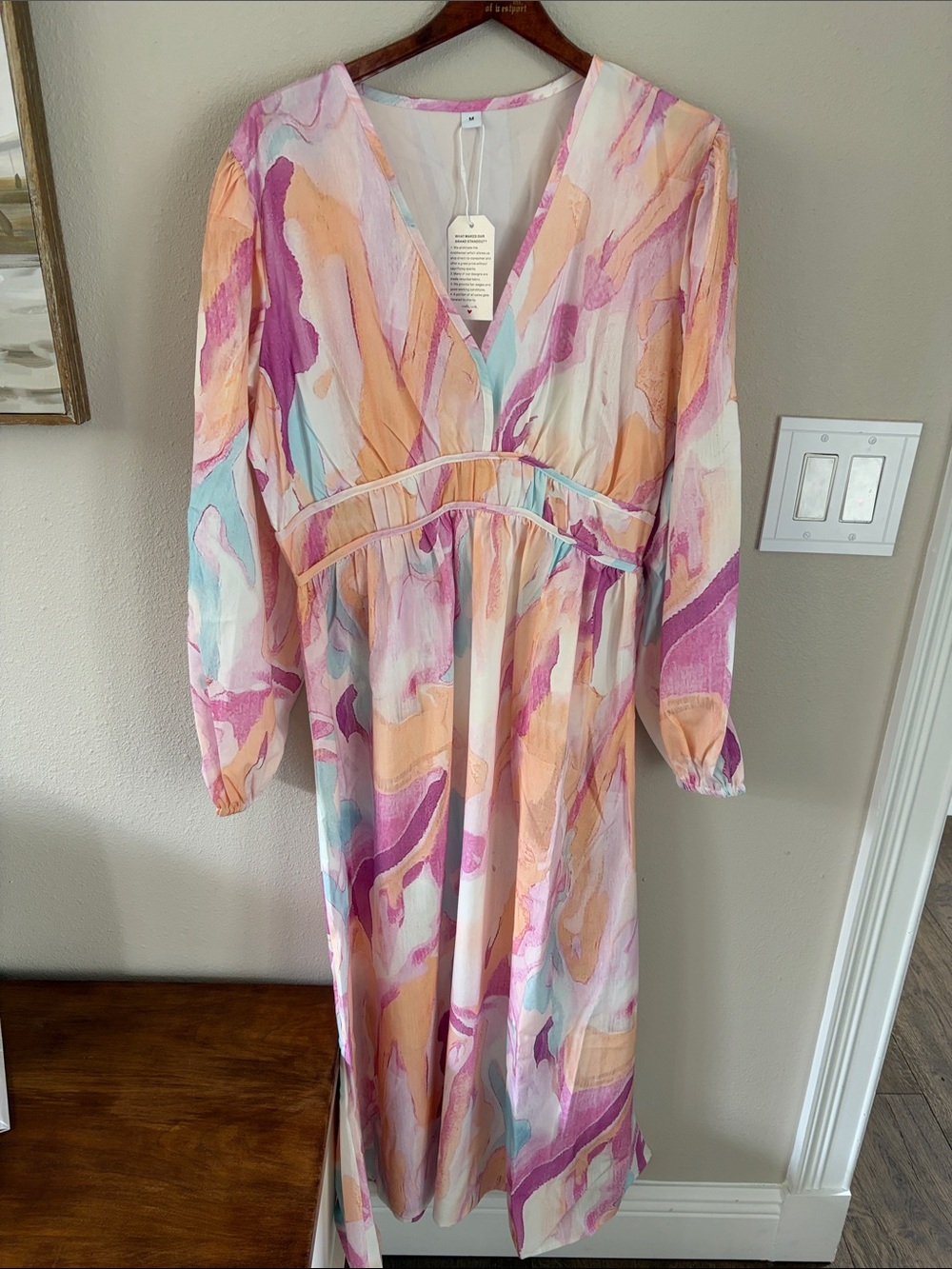 Women's Pastel Abstract Midi Dress - Pink, Peach & Aqua
